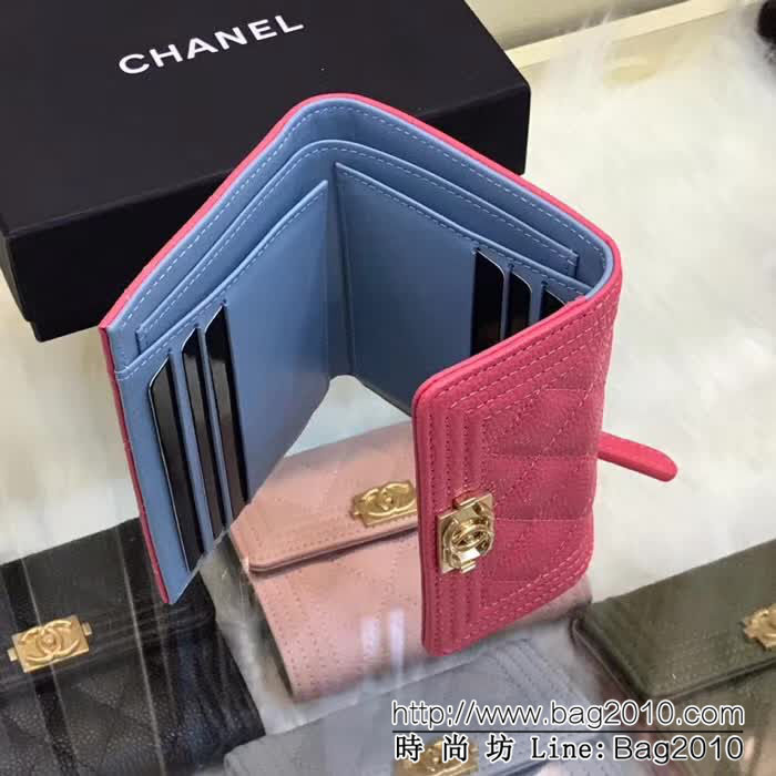 CHANEL香奈兒 古巴CU系列 leboy短三折錢包 荔枝牛皮綾格紋 復古金扣 80734  DJC3154